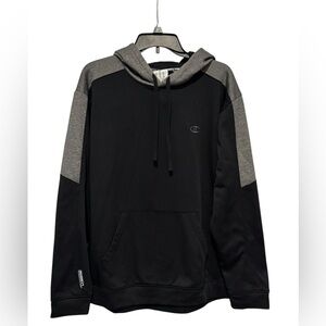 Men’s Champion Powertrain Gray & Black Pullover Hooded Sweatshirt: XL